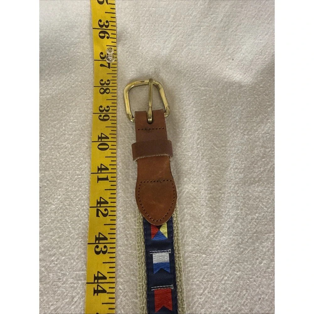 Leather Man Nautical Flags Canvas Leather Belt Size 42 USA Solid Brass Buckle